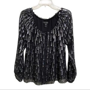 WHBM popover top silk black silver semi sheer Small